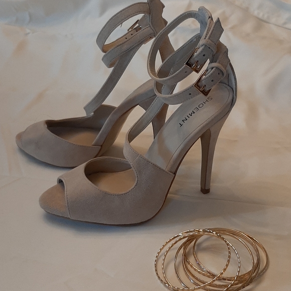 Cream Suede Strap Heels - Picture 1 of 5